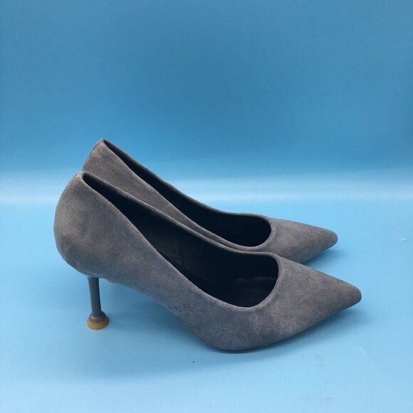 Gray Pointed Toe Pumps Mid Heel Stilettos Slip On Office Dress Shoe - Picture 4 of 9